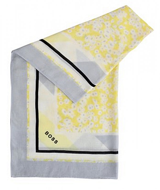 BOSS Quadratischer Schal NATYPE aus gemusterter Baumwolle mit Modal gemustert gelb