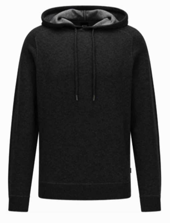 Hugo Boss Kapuzen-Sweatshirt Neptune aus Baumwolle und Wolle mit kontrastfarbener Innenseite schwarz 001