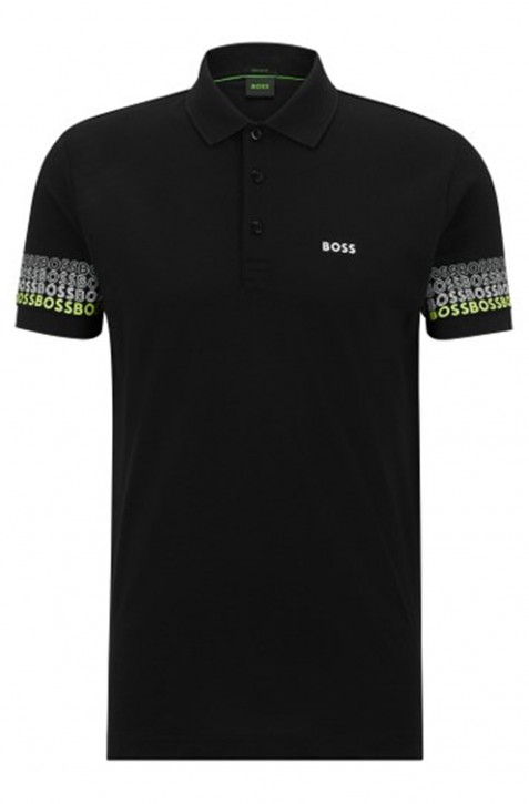Boss Paddy 2 Poloshirt aus Baumwoll-Jacquard mit Piqué-Struktur und mehrfarbigen Logos schwarz 001