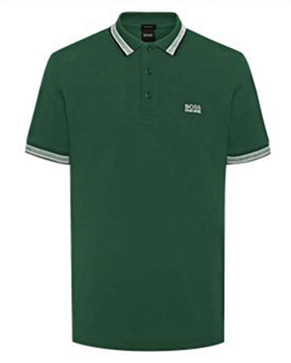 Hugo Boss Poloshirt PADDY aus Baumwoll-Piqué mit Streifen an Kragen und Ärmelbündchen grün 308