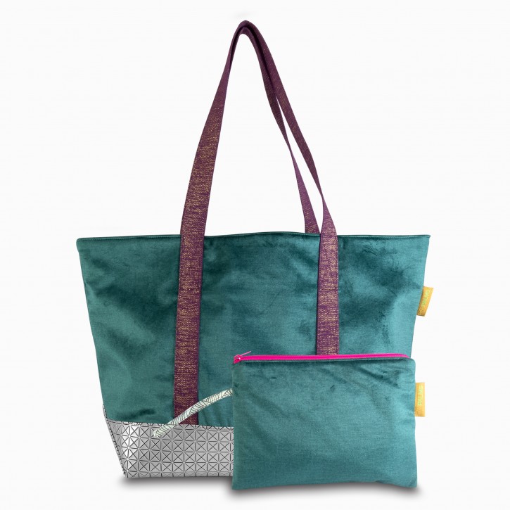 PALMS Damen Shopper Tasche GREEN VELVET mit einer zusätzlicher Clutch