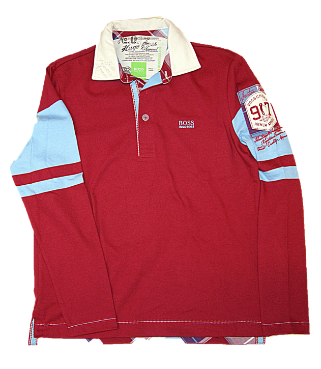 BOSS Damen Langarm Polo PARTIN 1mit Logo Stickerei und Batches rot 609 S