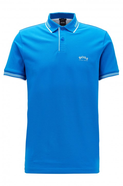 HUGO BOSS Slim-Fit Poloshirt PAUL CURVED aus Stretch-Piqué mit geschwungenem Logo blau 436
