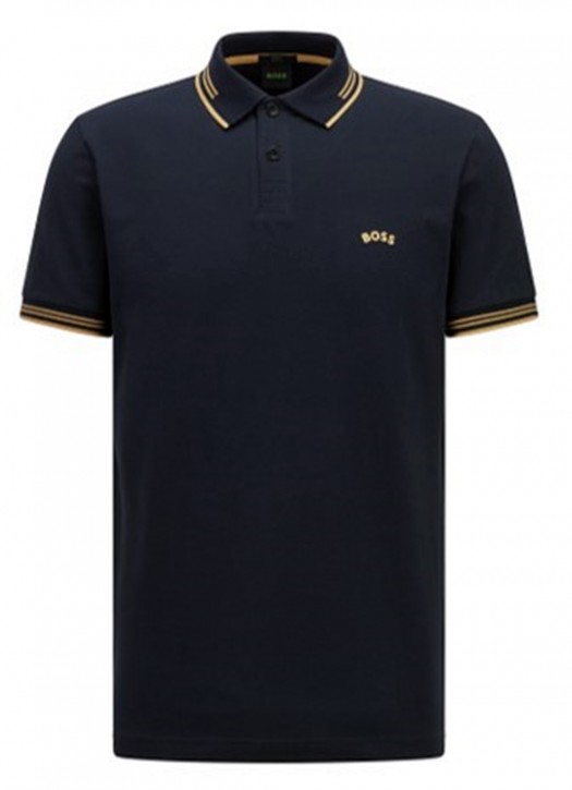 Boss Slim-Fit Poloshirt Paul Curved aus Stretch-Baumwolle mit geschwungenem Logo dunkelblau 403 XXXL