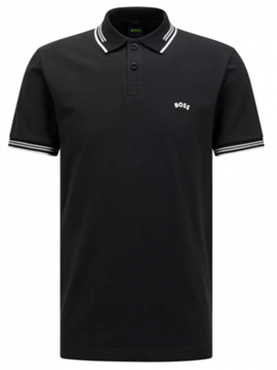 Boss Slim-Fit Poloshirt Paul Curved aus Stretch-Baumwolle mit geschwungenem Logo schwarz 001