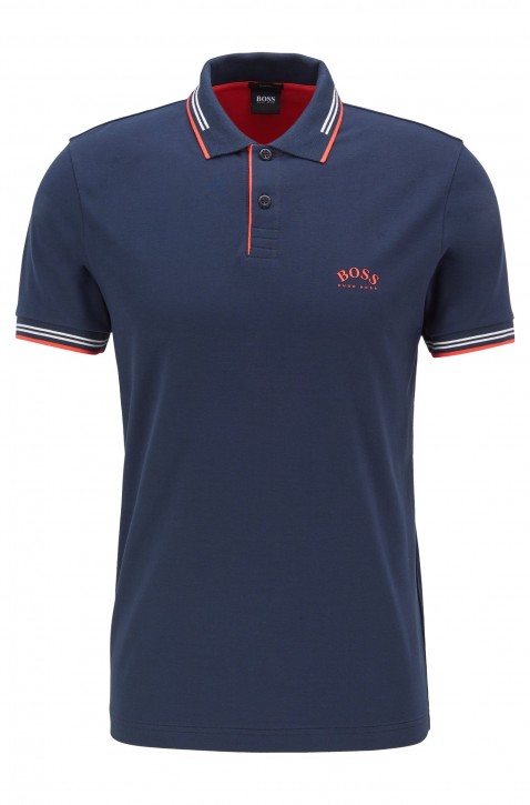 HUGO BOSS Slim-Fit Poloshirt PAUL CURVED aus Stretch-Piqué mit geschwungenem Logo dunkelblau 411