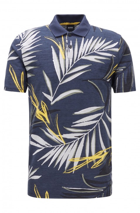 BOSS Poloshirt PELEAF aus strukturiertem Baumwoll-Jersey mit Blätter-Print 404