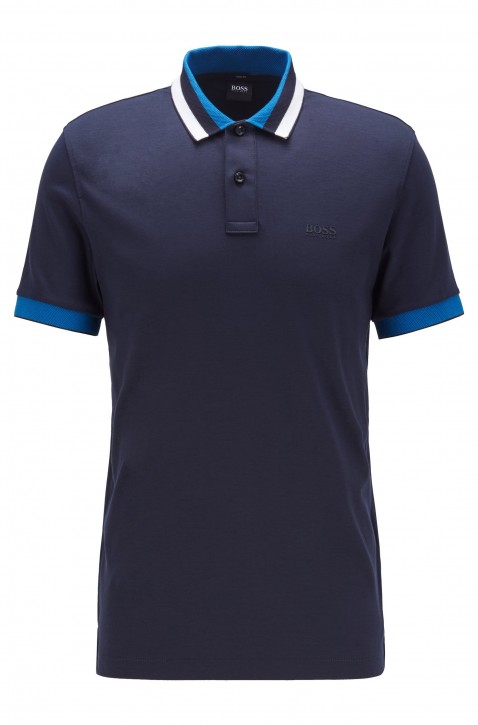 BOSS Poloshirt Phillipson 67 aus Baumwolle mit gestreiftem Kragen dblau 402
