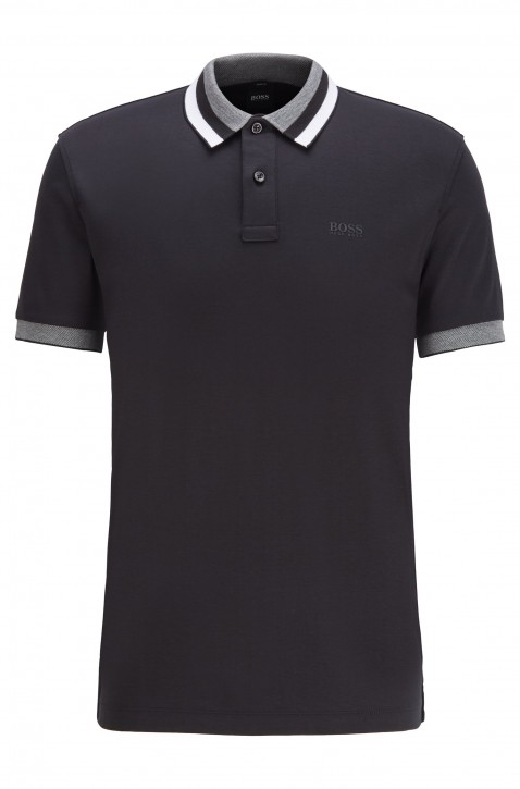 BOSS Poloshirt Phillipson 67 aus Baumwolle mit gestreiftem Kragen schwarz 001