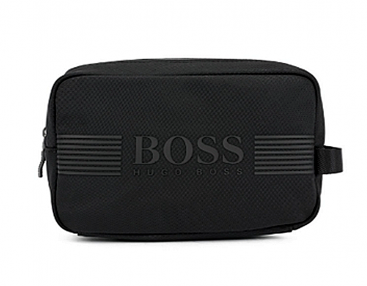 HUGO BOSS Kulturbeutel  Pixel_Washbag aus strukturiertem Nylon mit Logo-Print und wasserdichtem Reißverschluss  001
