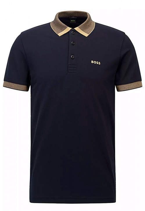 Boss Slim-Fit Poloshirt Paule aus Baumwoll-Mix mit kontrastierende Besätze Dunkelblau 402