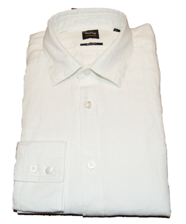 BOSS Regular-Fit Hemd RELEGANT_1 aus pigmentgefärbter Leinen-Popeline weiss
