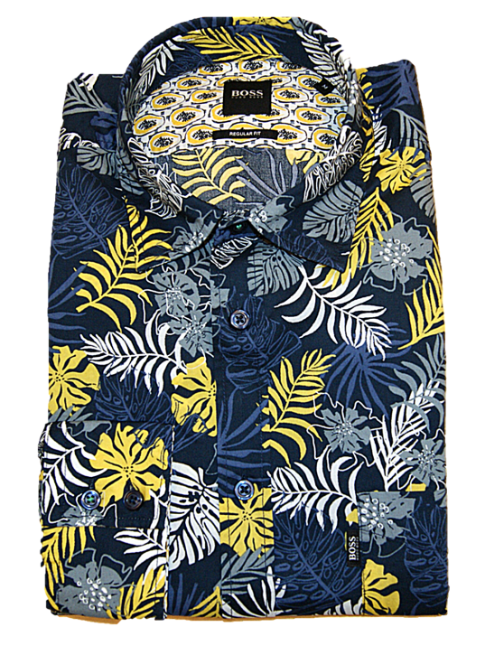 BOSS Regular-Fit Hemd RELEGANT_2 aus Baumwolle mit Blumen Muster Farbe blau 404