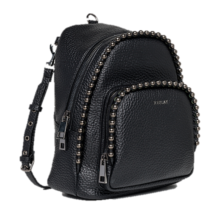 REPLAY Nietenbesetzter Kunstlederrucksack Farbe schwarz 001