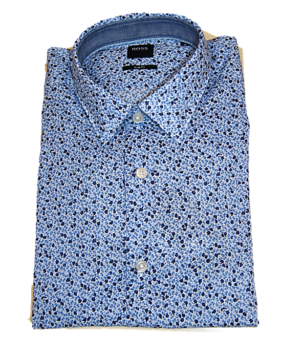 HUGO BOSS Slim-Fit Hemd Ronni_53F aus Baumwolle mit exklusivem Print blau 402 M