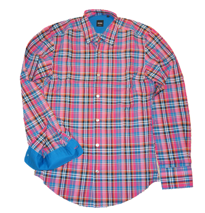 HUGO BOSS Kariertes Slim-Fit Baumwollhemd Ronny Farbe pink karo 444