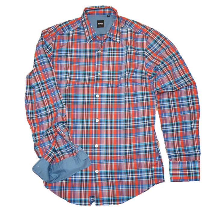 HUGO BOSS Kariertes Slim -Fit Baumwollhemd Ronny Farbe Orange karo 811