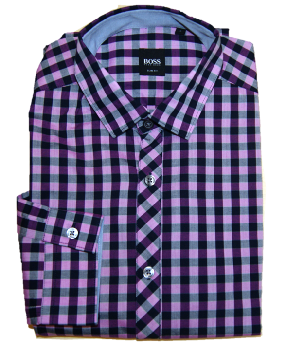 BOSS Slim-Fit Hemd RUDOLF  mit Karomuster aus Baumwoll  lila 668 S