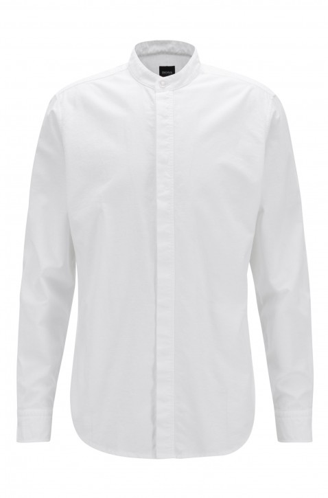 BOSS Regular-Fit Hemd RACE aus angerauter Baumwolle mit Stehkragen Weiß 100