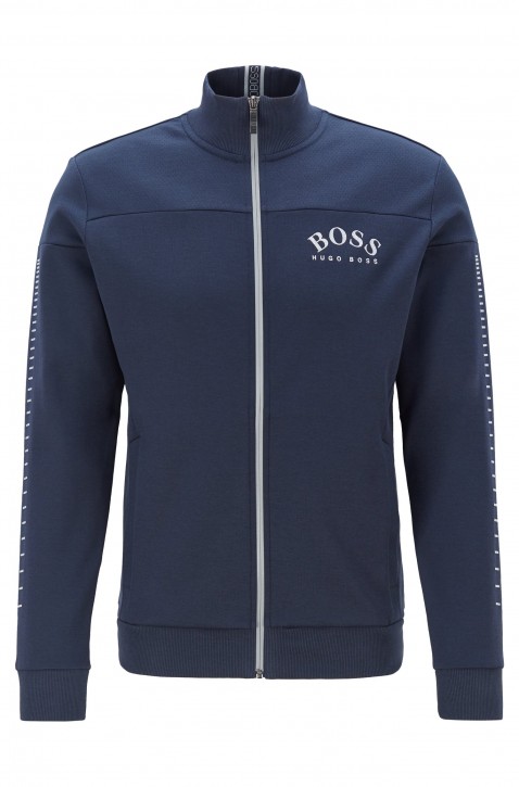 HUGO BOSS Sweatjacke SKAZ WIN mit geschwungenem Logo und Metallic-Akzenten dblau 416