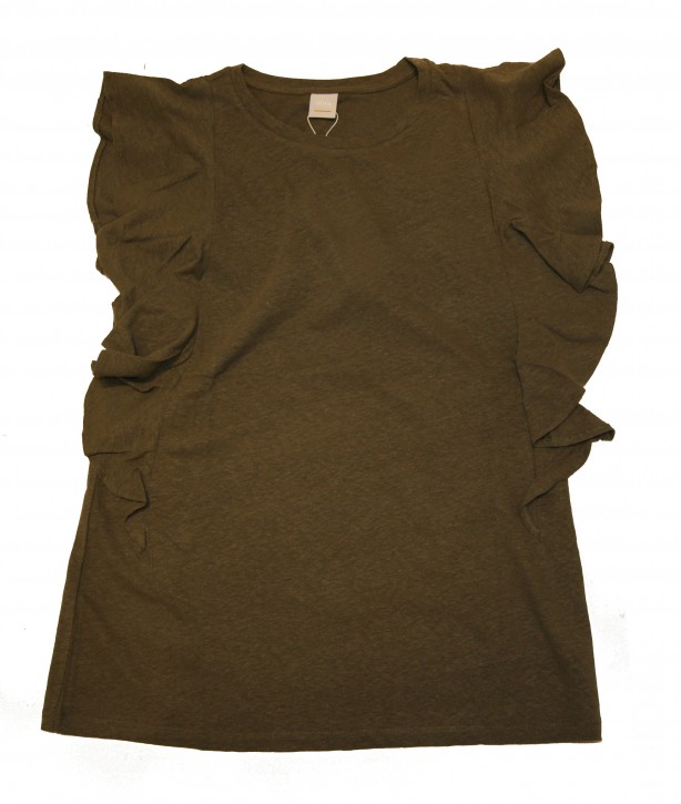 BOSS Top Talala aus einem Baumwoll-Leinen-Mix mit Rüschenärmeln oliv 251