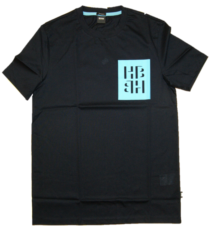 HUGO BOSS T-Shirt TAMES 12 aus Baumwolle mit Monogramm-Print dunkelblau 402