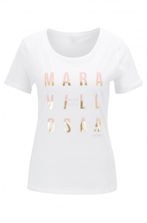 BOSS ORANGE Mixed-print Slogan T-Shirt TAPRINTY in gewaschener Baumwolle Jersey Farbe weiss 100