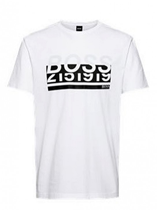 Hugo Boss T-Shirt TEE 2 aus Bio-Baumwolle mit Elasthan-Anteil und Boss Logo-Print weiß 100