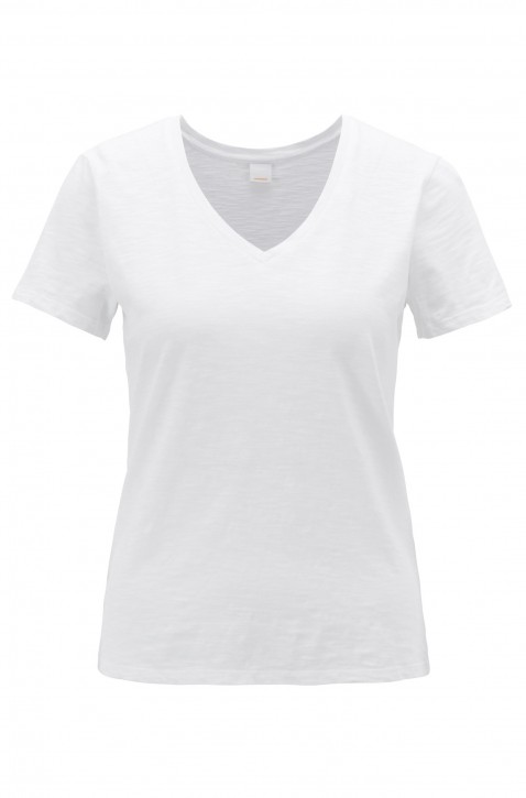 BOSS T-Shirt TEMODERN aus strukturierter Baumwolle mit V-Ausschnitt weiss 100