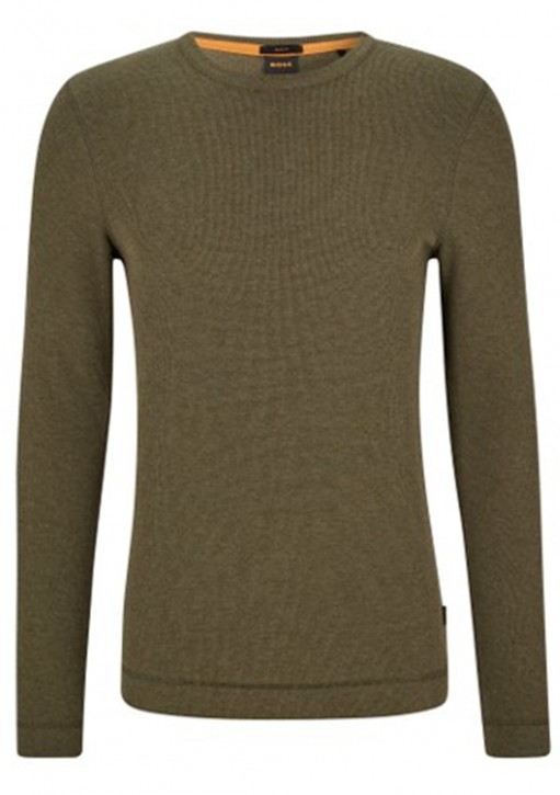 Hugo Boss Slim-Fit Longsleeve Tempest aus Baumwolle mit Waffelstruktur dunkelgrün 308