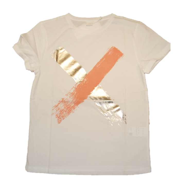 BOSS T-Shirt TEPAINT aus Baumwolle mit Kreuz-Print weiss 100