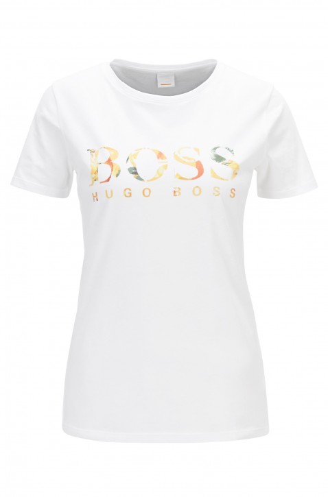 BOSS T-Shirt TIBOSS aus gewaschenem Baumwoll-Jersey mit Logo-Print weiss 100