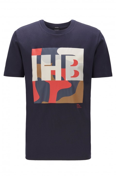 BOSS T-Shirt TIBURT 161 aus Baumwolle mit Monogramm und Camouflage-Print d-blau 402 XXXL