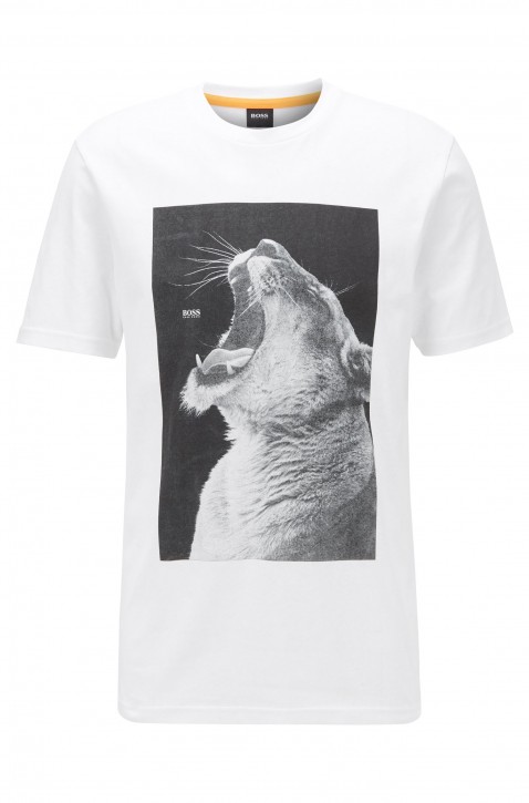 BOSS T-Shirt TROAAR 2 aus Baumwoll-Jersey mit PVC-freiem Tier-Print Tiger weiss100