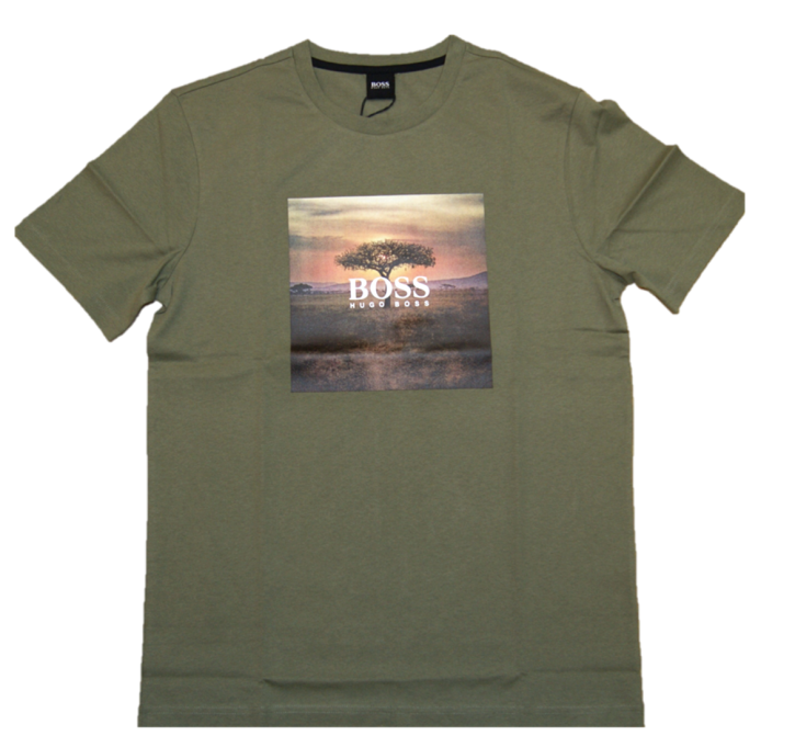 BOSS T-Shirt TROAAR 5 aus Jersey mit PVC-freiem Foto-Print oliv 349 M