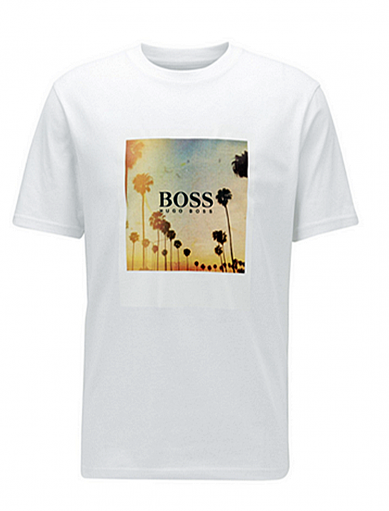 HUGO BOSS Komplett recycelbares T-Shirt TSummer 4 aus Baumwolle mit sommerlichem Print weiß100 M