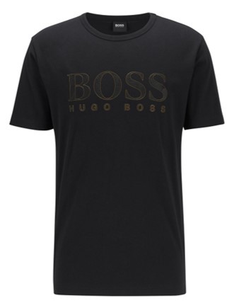 HUGO BOSS T-Shirt Tee Gold 3 aus Baumwolle mit goldfarbenem Logo schwarz 001