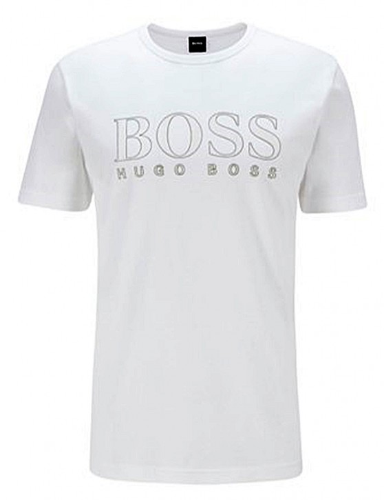 HUGO BOSS T-Shirt Tee Gold 3 aus Baumwolle mit goldfarbenem Logo weiss 100