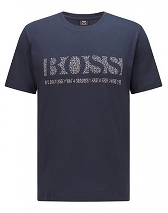 Hugo Boss Regular-Fit T-Shirt TEE PIXEL 1 aus Baumwolle mit Pixel Logo dunkelblau 410
