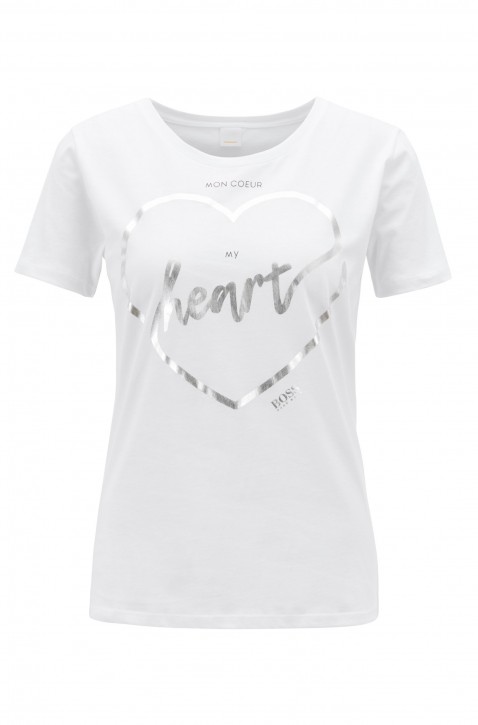 BOSS Slim-Fit T-Shirt Temoncoeur aus Baumwolle mit Herz-Print weiss 100