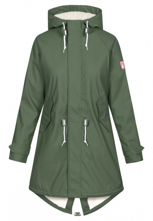 DERBE Travel Cozy Friese oliv Damen Regenjacke  Gefüttert