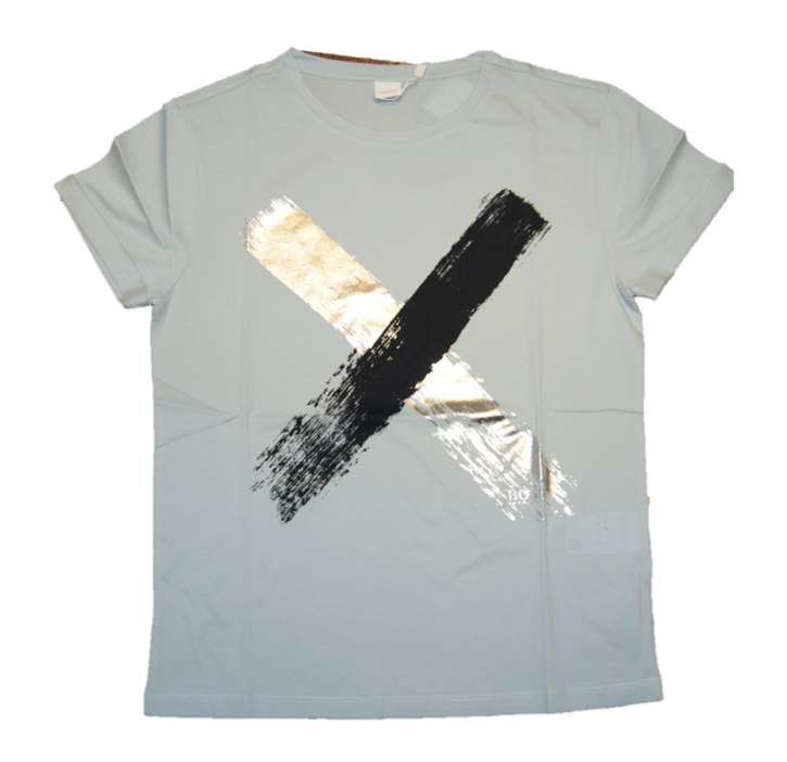BOSS T-Shirt TEPAINT aus Baumwolle mit Kreuz-Print hellblau 417