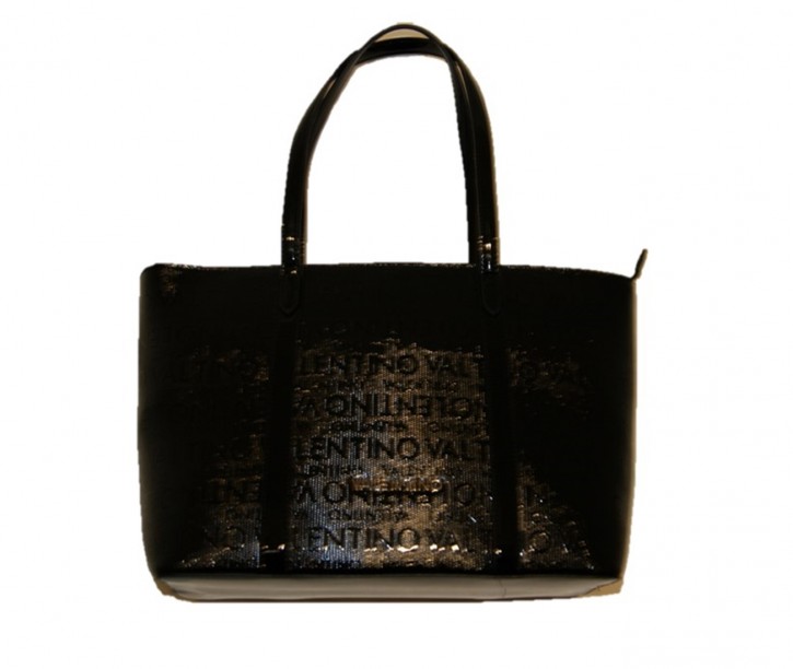 VALENTINO BY Mario Valentino Lack Shoppertasche SERENITY mit all over Valentino Logo schwarz