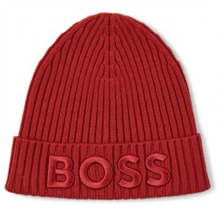 Hugo Boss Mütze ZARYAN aus gerippter Schurwolle mit Logo-Stickerei rot 613