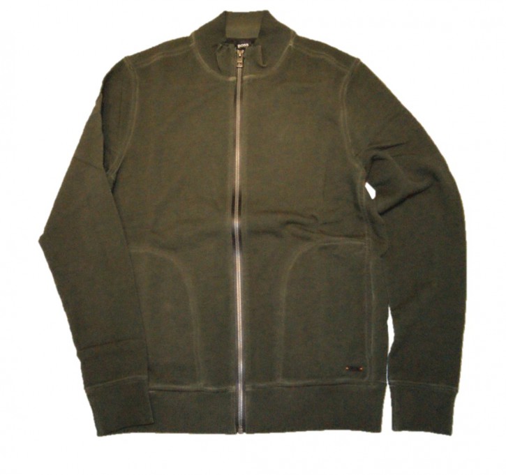 BOSS Jacke ZASTER aus French Terry mit kontrastfarbenem Reißverschluss dunkelgrün 302