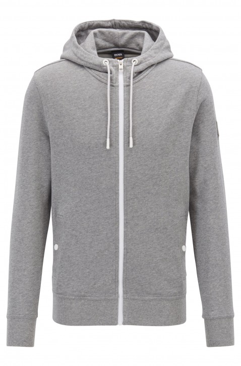 BOSS Kapuzenjacke  ZOUNDS aus French Terry mit gummiertem Aufnäher Farbe grau
