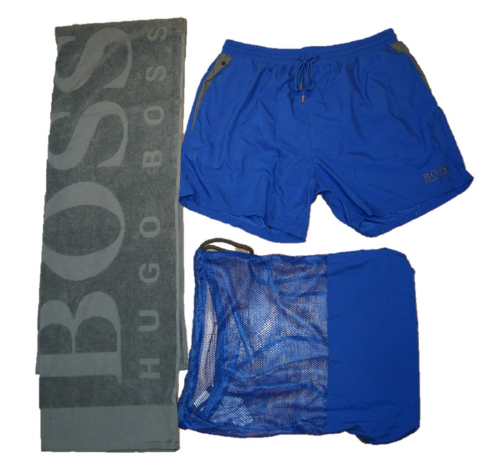 BOSS BLACK BEACH SET MIT BADESHORTS HANDTUCH UND RUCKSACK FARBE BLAU 471