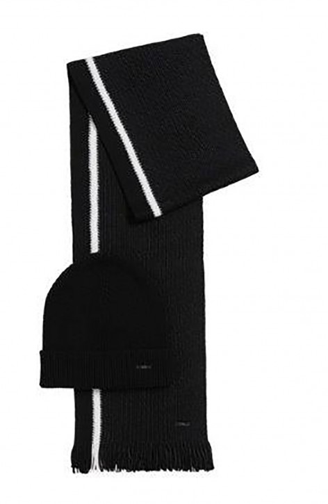 BOSS Geschenk-Set Marros Set 01 mit Schal und Mütze aus zweifarbiger Schurwolle Farbe schwarz 001