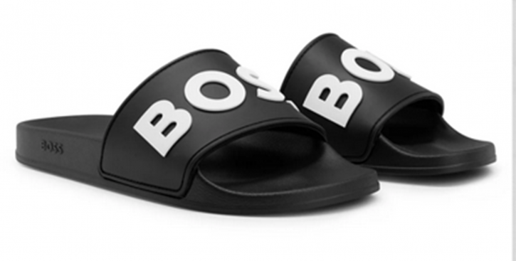 Boss In Italien gefertigte Slides Kirk_Slid_rblg mit erhabenem Kontrast-Logo schwarz 001
