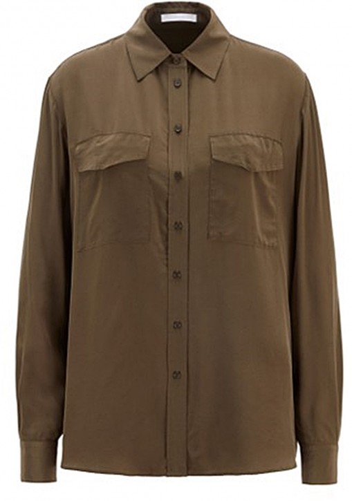 HUOSS BOSS Regular-Fit Bluse C_Biventi_1 aus sandgewaschener Seide Hellgrün 342